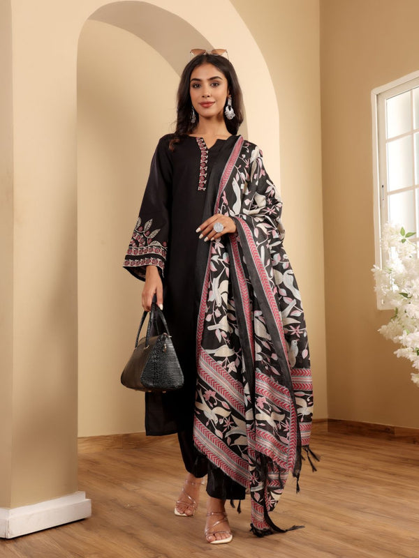 Thread Floral Embroidered Kurta with Pant and Dupatta (Set of 3)